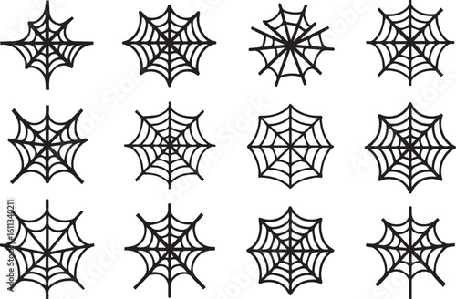 Collection of Spiderwebs and Spider Silhouettes for Halloween Decorations