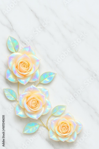 大理石の上に咲くアプリコットローズ