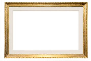 Artistic gilded antique picture frame with passepartout on   transparent background.