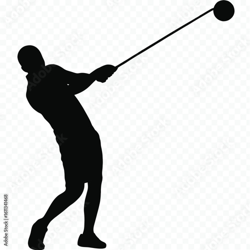Dynamic Silhouette Captures a Hammer Thrower in Mid Swing Against a Transparent Background