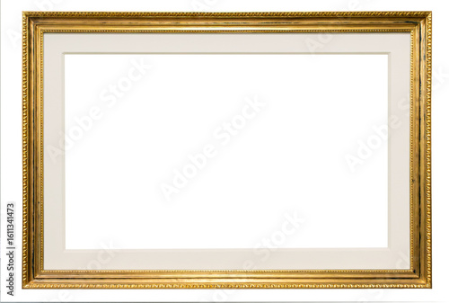 Artistic gilded antique picture frame with passepartout on   transparent background.