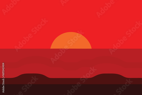 ocean horizon under red sky