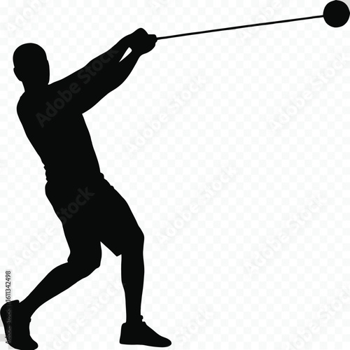 Dynamic Silhouette Captures a Hammer Thrower in Mid Swing Against a Transparent Background