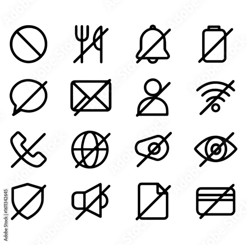 Set of crossed out prohibition or restriction icons