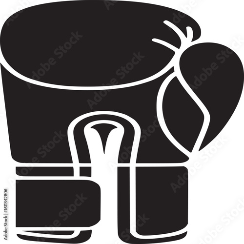 A black boxing glove with a white background showcasing the silhouette of the protective gear item