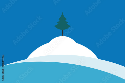 snowy hilltop with lone tree