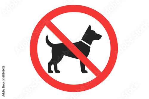 Prohibition sign no dogs allowed symbol, red circle slash warning icon, pet restriction emblem, canine ban notice, restricted area park signage vector on transparent background