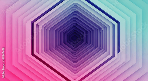 Abstract hexagonal tunnel of pastel colors receding into a deep, dark center.
