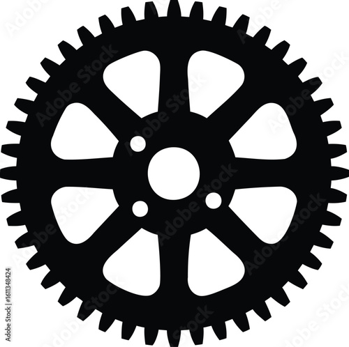 Precision Mechanical Gear Icon, Black Cogwheel Silhouette on White Background

