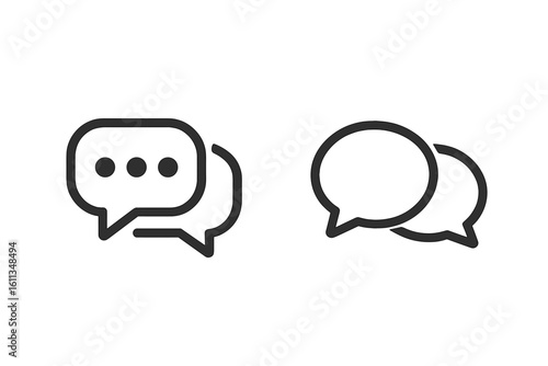 Minimal line chat bubbles icon set, modern communication symbols for social media messages, dialogue, mobile app interface logo, isolated vector on transparent background