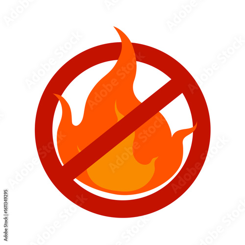 vector illustration of fire and prohibited sign
