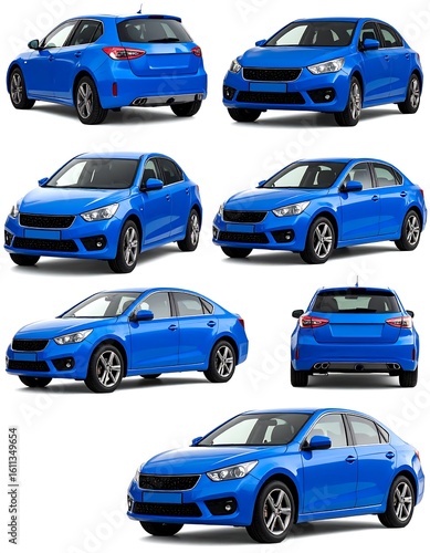 Blue car collection, various angles