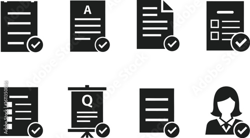Completed Document Icons Set for Business and Project Management with Approval Checkmarks All Items Confirmed