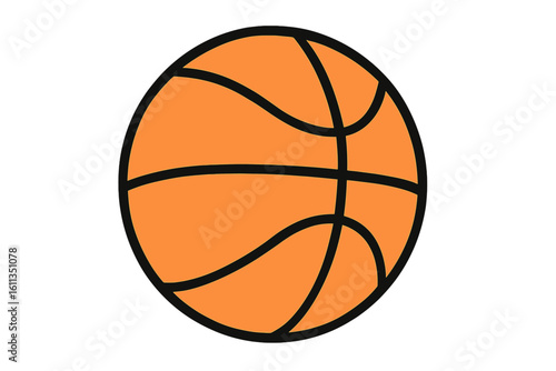 Orange basketball icon isolated on transparent background, leather sports ball symbol, flat cartoon vector illustration for logo, equipment clip art and graphic design element