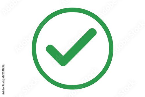 Green check mark icon validation approval tick symbol in circle vector illustration for success confirmation complete task verification done UI button quality control approval sign