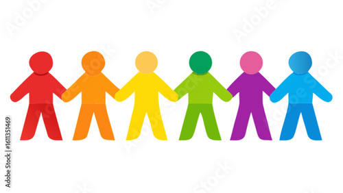 Colorful stick figures holding hands graphic for diversity inclusion and community support representation art