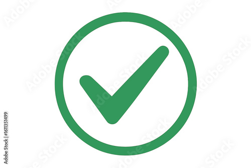 Green check mark icon inside circle, approval confirmation tick sign, OK verified symbol for accepted or correct status, isolated vector illustration on transparent background