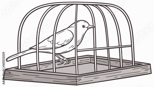 Bird in cage vector illustration for pet bird care, birdcage design, and avian animal lovers clip art design