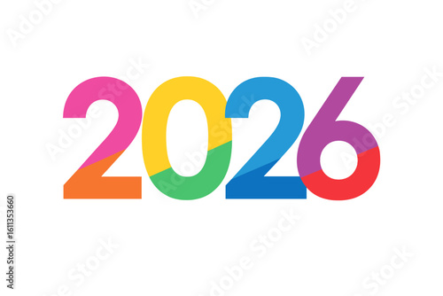 Colorful 2026 New Year Numbers, Vibrant Multi-Color Cut-Out Typography for Posters, Banners, Websites, Calendars, Transparent PNG and Scalable Vector Illustration, Modern Celebration Design