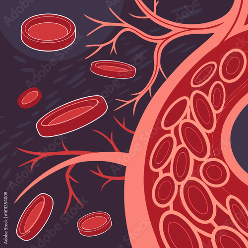 Stylized Illustration of Blood Vessels and Red Blood Cells