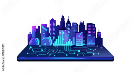 Explore digital city skyline vector illustration for modern technology and urban development concepts design