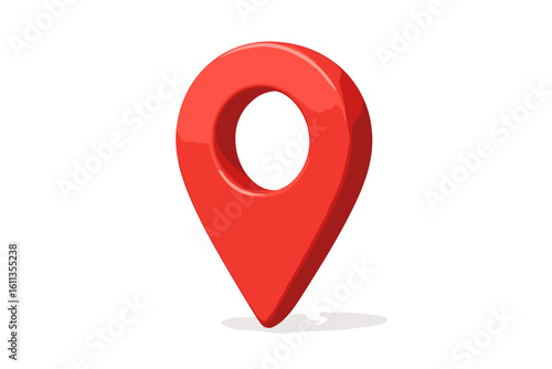 3D red map pin pointer icon. GPS location marker. Navigation destination symbol. Travel geolocation tag. Direction locator. Position waypoint sign. Isolated vector template