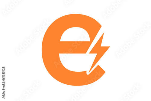 Electric power letter E lightning bolt logo icon vector. Orange energy flash monogram alphabet e emblem. Electricity charge symbol for brand identity or renewable energy company