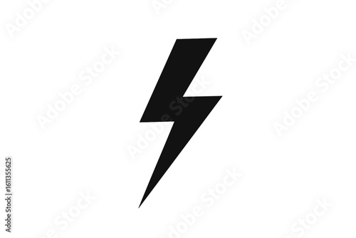 Black lightning bolt electric energy symbol silhouette. High voltage power hazard sign. Flat thunderbolt icon for electricity and speed. Isolated vector, transparent background