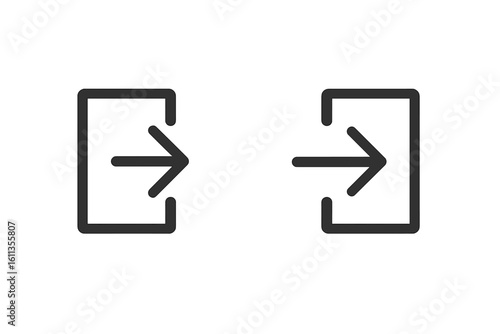 Login and logout line icons set. Enter and exit arrows in doorway outline. Sign in and sign out symbols for mobile app UI button, website dashboard, vector isolated illustration