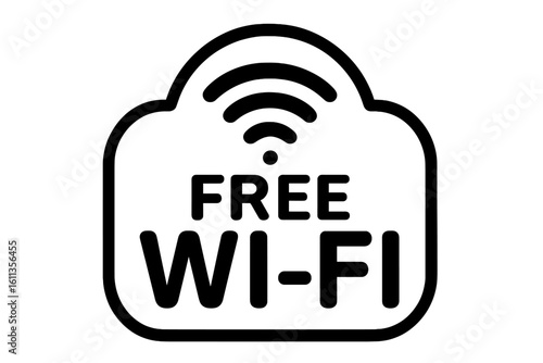 Free Wi-Fi Zone Icon Sticker for Café, Restaurant, Retail Shop Window, Vector Badge with Wireless Signal Symbol, Modern Black Outline Design, Transparent Background, Printable Marketing Sign