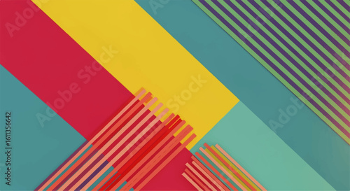 Abstract design with diagonal stripes and vibrant colors.