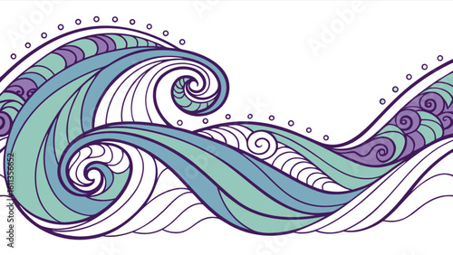 Ocean wave vector art illustration with swirls and curls for graphic design projects and creative designs
