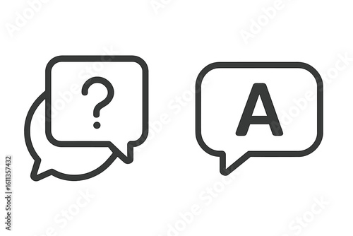 FAQ Chat Question and Answer Icon Set. Outline Speech Bubbles with Question Mark and Letter A for Help Center, Customer Support, Online Messaging, Minimal Vector Illustration
