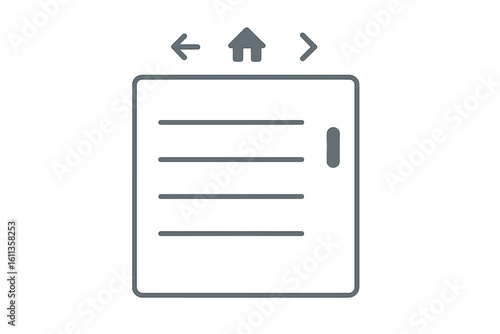Scrollbar and website navigation UI control icon — minimal line style web page window with vertical scroll bar, back and forward arrows, home button — vector graphic for app interface design
