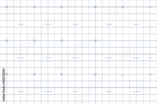 Seamless square graph paper grid background pattern with plus and dash markers, technical drafting texture for architecture, engineering drawing guides, math sheets, design resource