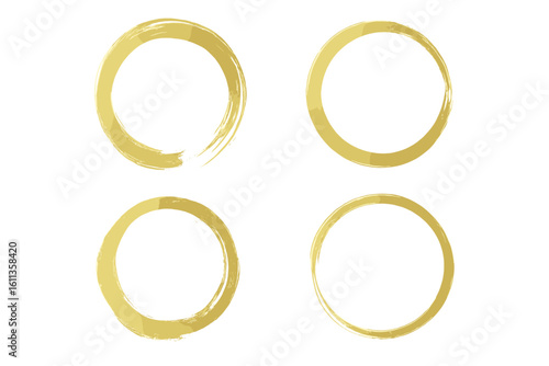 Luxury metallic gold enso circle brush strokes collection isolated on white, hand drawn round paint stroke frames, zen symbol, elegant minimal logo design vector illustration set