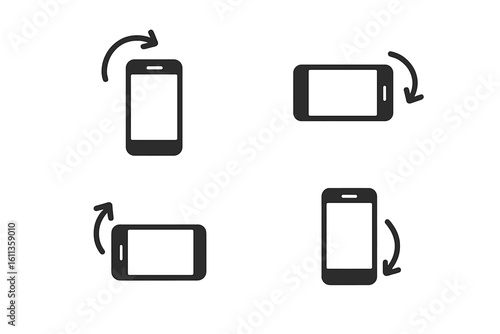 Mobile device rotation icon set. Smartphone tablet rotate symbols for app UI interface design. Portrait landscape orientation arrows. Vector illustration transparent