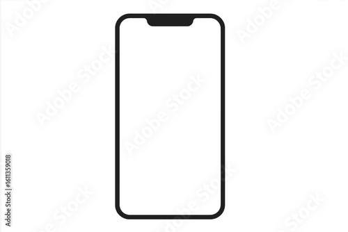 Mobile phone mockup vector template. Smartphone device frame outline. UI UX app presentation design. Black line illustration transparent background PNG vector graphic