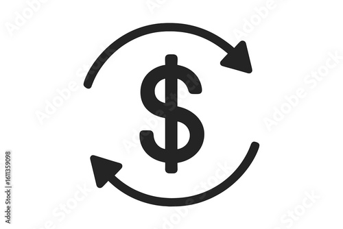 Money transfer icon vector dollar symbol circulation cash flow finance payment exchange business concept mobile app UI web design transparent background illustration