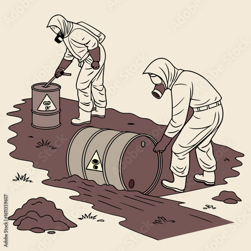 Two Hazmat Workers Cleaning Up a Toxic Waste Spill