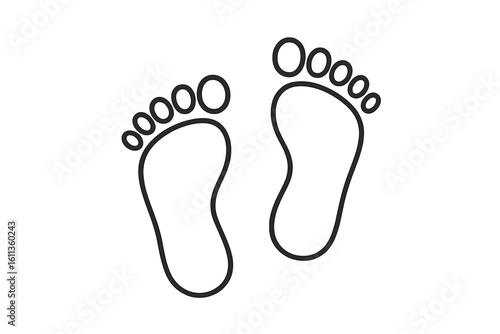 Simple bare foot prints outline symbol icon. Baby footprint silhouette. Walking step track mark. Minimalist black line art vector illustration design element