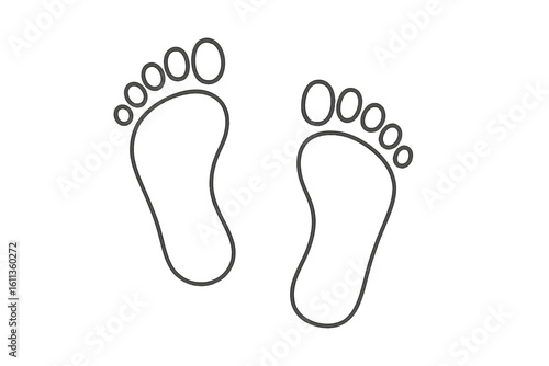 Simple bare foot prints outline vector illustration. Minimalist footstep symbol icon set. Black line footprint graphics for logo design baby walking steps barefoot