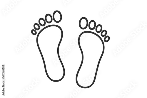 Simple bare footprints outline icon symbol. Black line art foot prints step walking concept. Minimalist vector illustration transparent background graphic design element