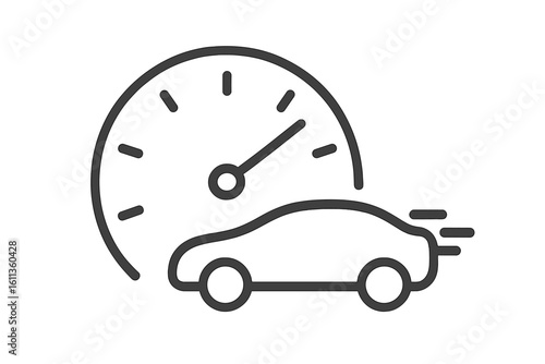 Speedometer car speed indicator dashboard gauge icon outline style. Fast performance meter symbol automotive racing vehicle. Vector illustration transparent background