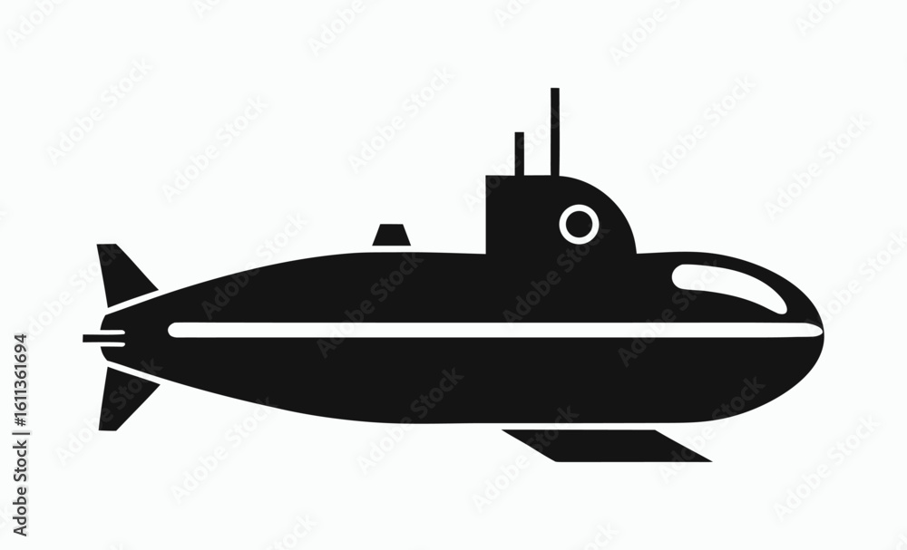 Submarine silhouette icon, underwater vessel shape, naval transport graphic, submarine silhouette vector Submarine silhouette icon, underwater vessel shape, naval transport graphic, submarine silhouette vector