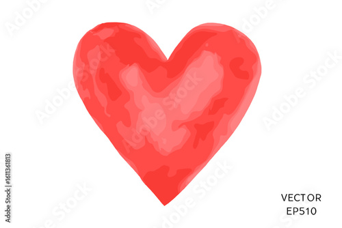 Watercolor red heart shape symbol isolated on transparent background. Hand drawn brush painted love icon. Romantic Valentine, wedding greeting card design vector illustration.