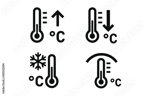 Temperature limitation packaging symbols set. Cargo handling and marking icons. Thermometer for temperature range, keep frozen, and fragile goods. Vector illustration elements.