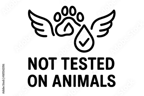 Not tested on animals cruelty free product labeling icon set. Ethical cosmetics packaging symbol. Paw print wings freedom concept vector graphics collection