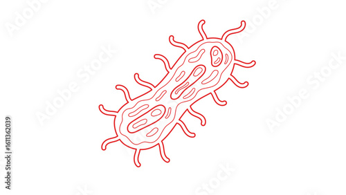 Visualize Microscopic Germs Detailed in Red, Study Microbes for Research, Medical Illustrations of Dangerous Pathogens, Infectious Disease Education Resources