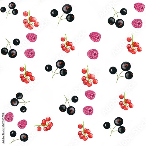 berries, pattern, set of berries, summer, food, vegetarian, bright, currant, raspberry